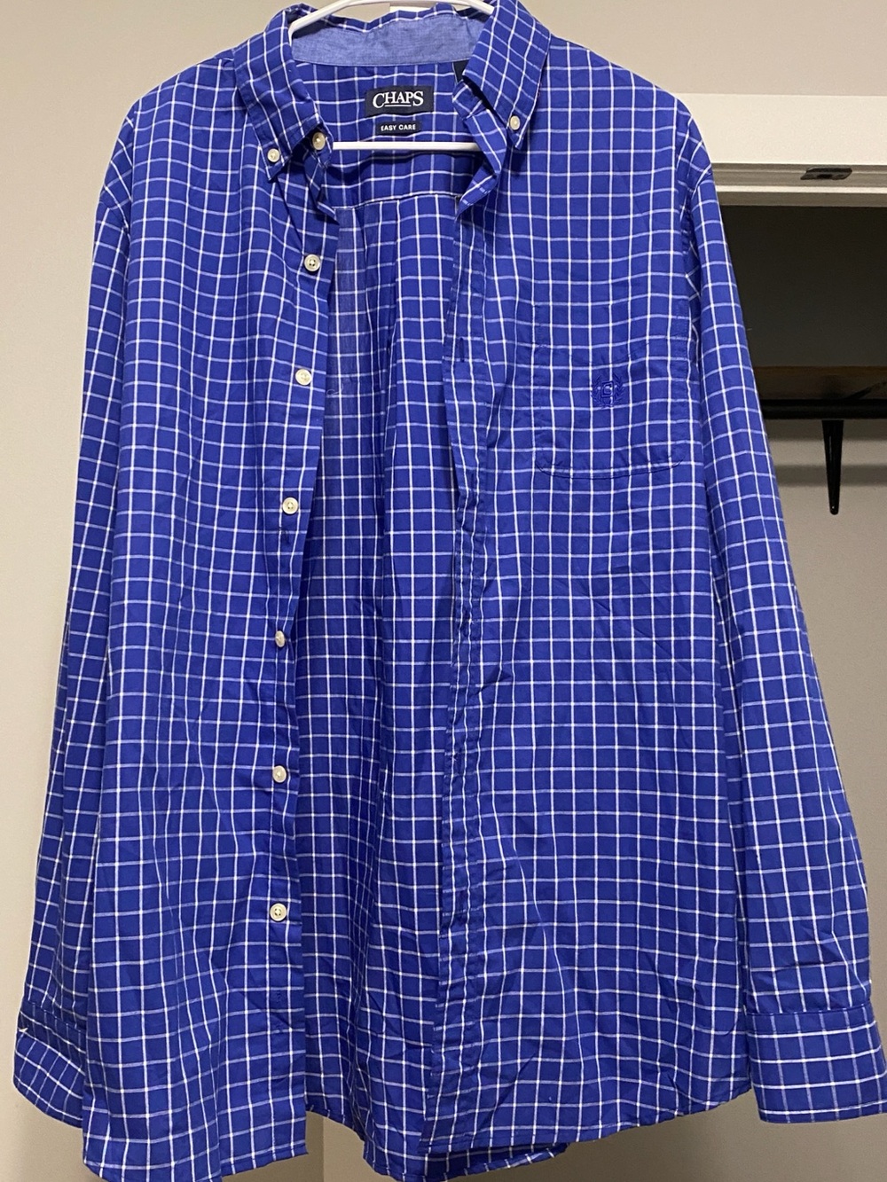 Chaps Royal Blue White Windowpane Button-Down Shirt